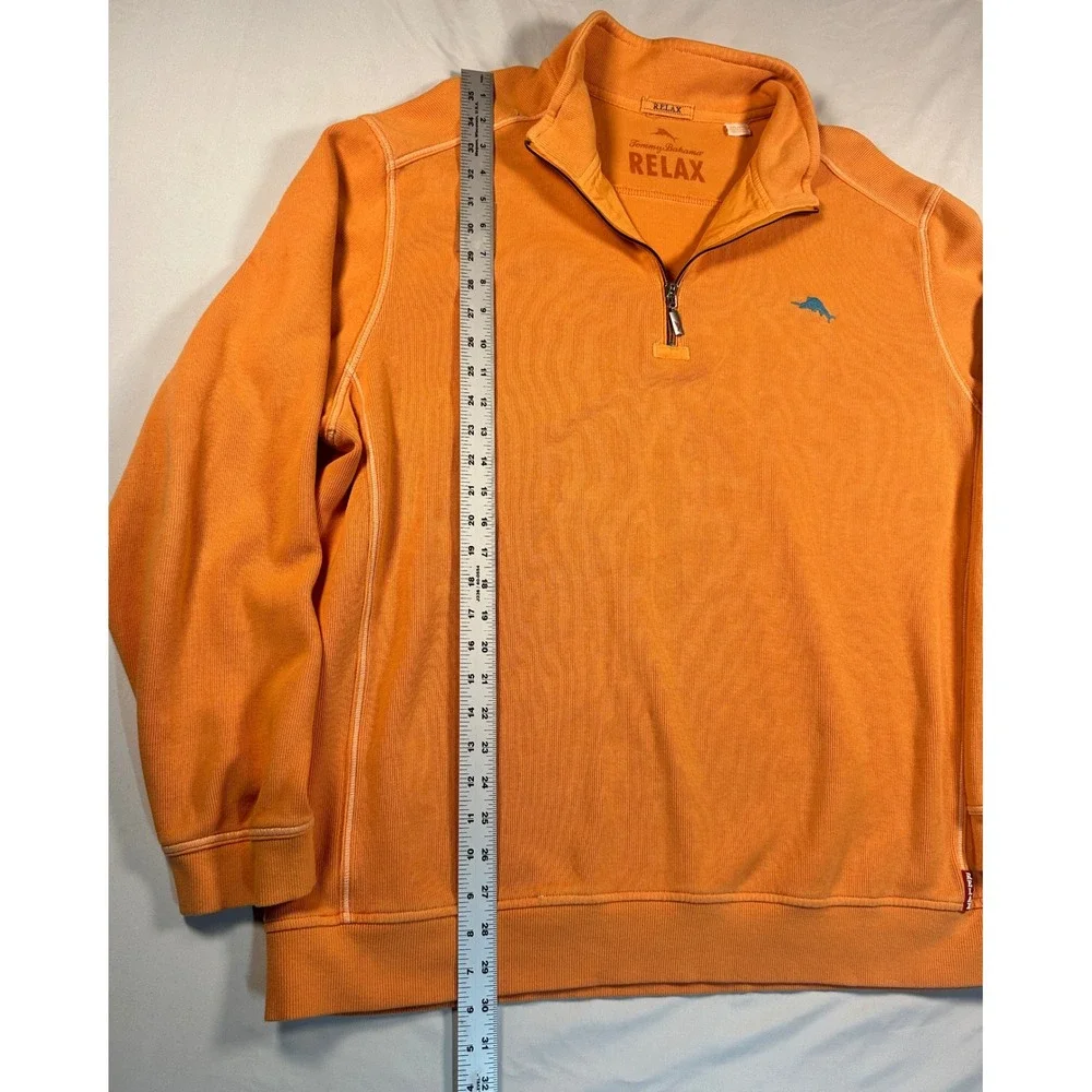Tommy Bahama Relax Mens 2XL Orange 1/4 Zip Cotton Ribbed Pullover Sweater‎